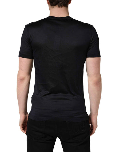 Dark Blue DG Logo Silk Men Crew Neck T-shirt