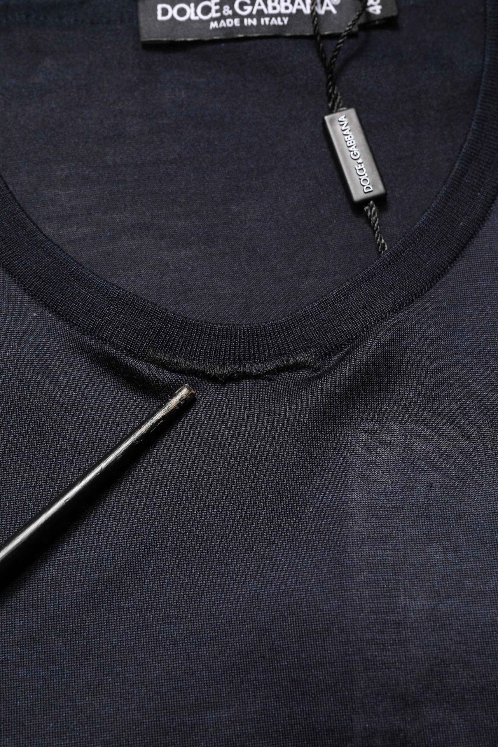 Dark Blue DG Logo Silk Men Crew Neck T-shirt