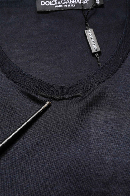 Dark Blue DG Logo Silk Men Crew Neck T-shirt