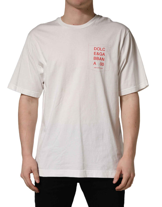 White Graphic Print Cotton Crew Neck  T-shirt