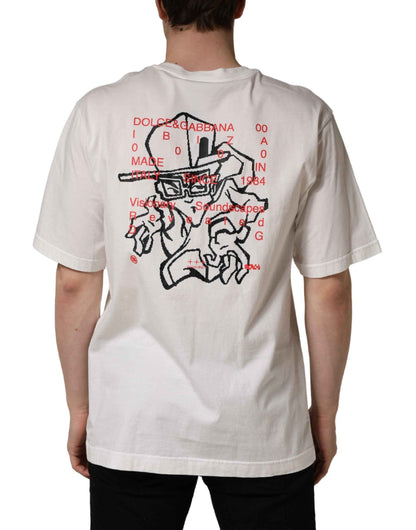 White Graphic Print Cotton Crew Neck  T-shirt