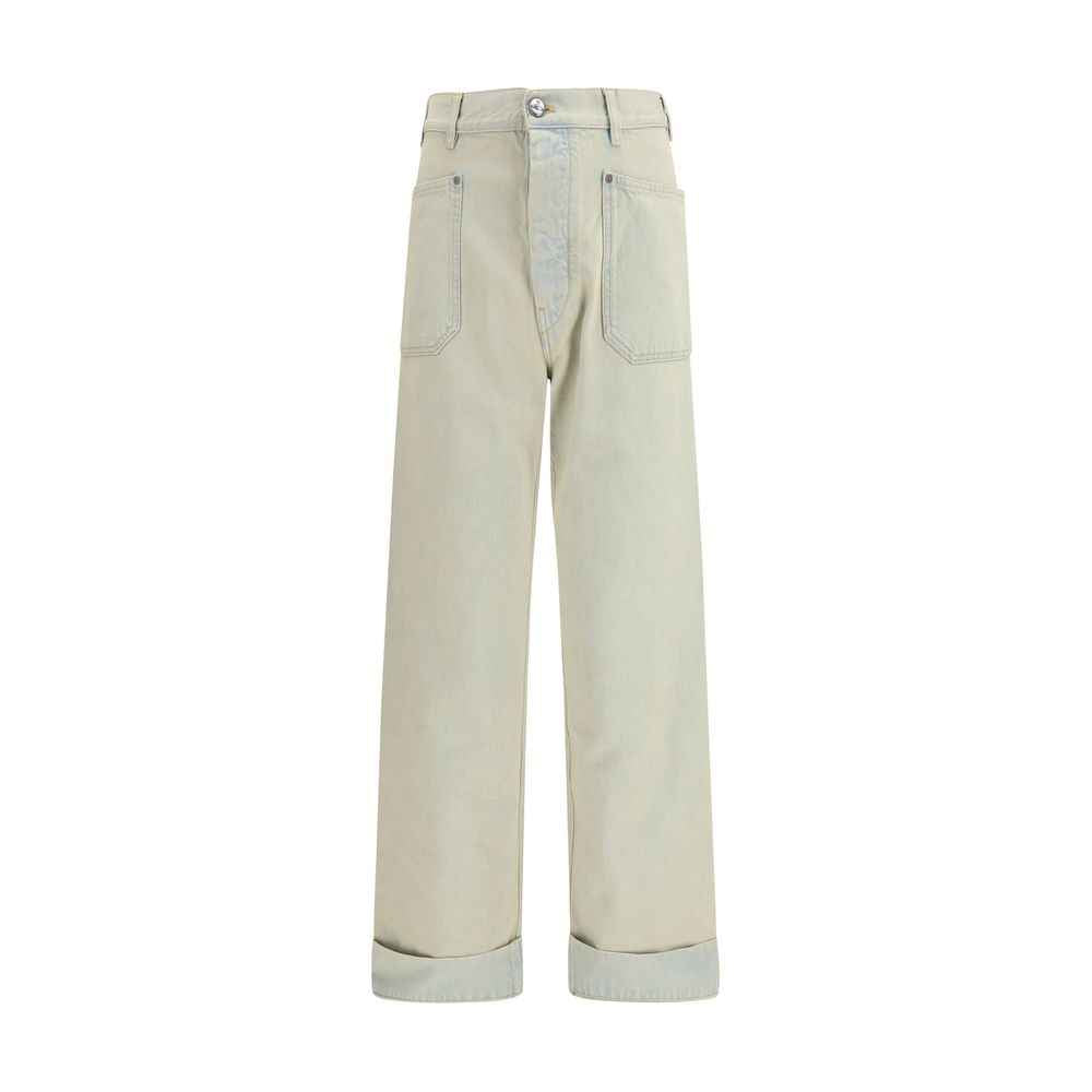 Beige Cotton Relaxed Fit Jeans