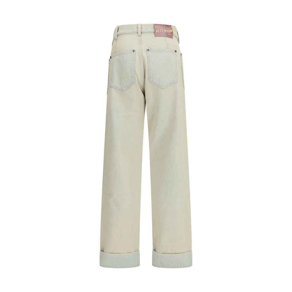 Beige Cotton Relaxed Fit Jeans