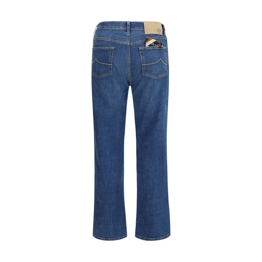 Blue Cotton Straight-Leg Jeans