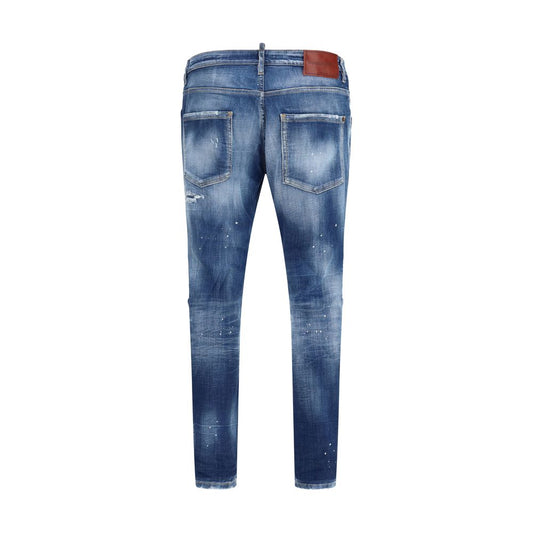 Blue Cotton Straight-Leg Jeans
