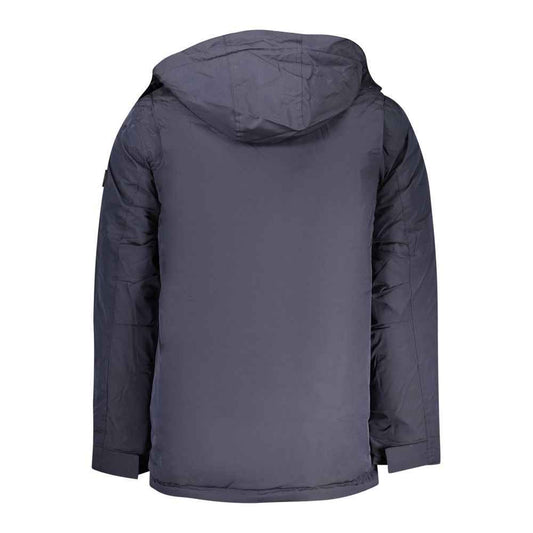 Blue Polyester Men's Parka Jacket