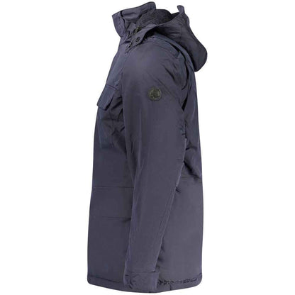 Blue Polyester Men's Parka Jacket