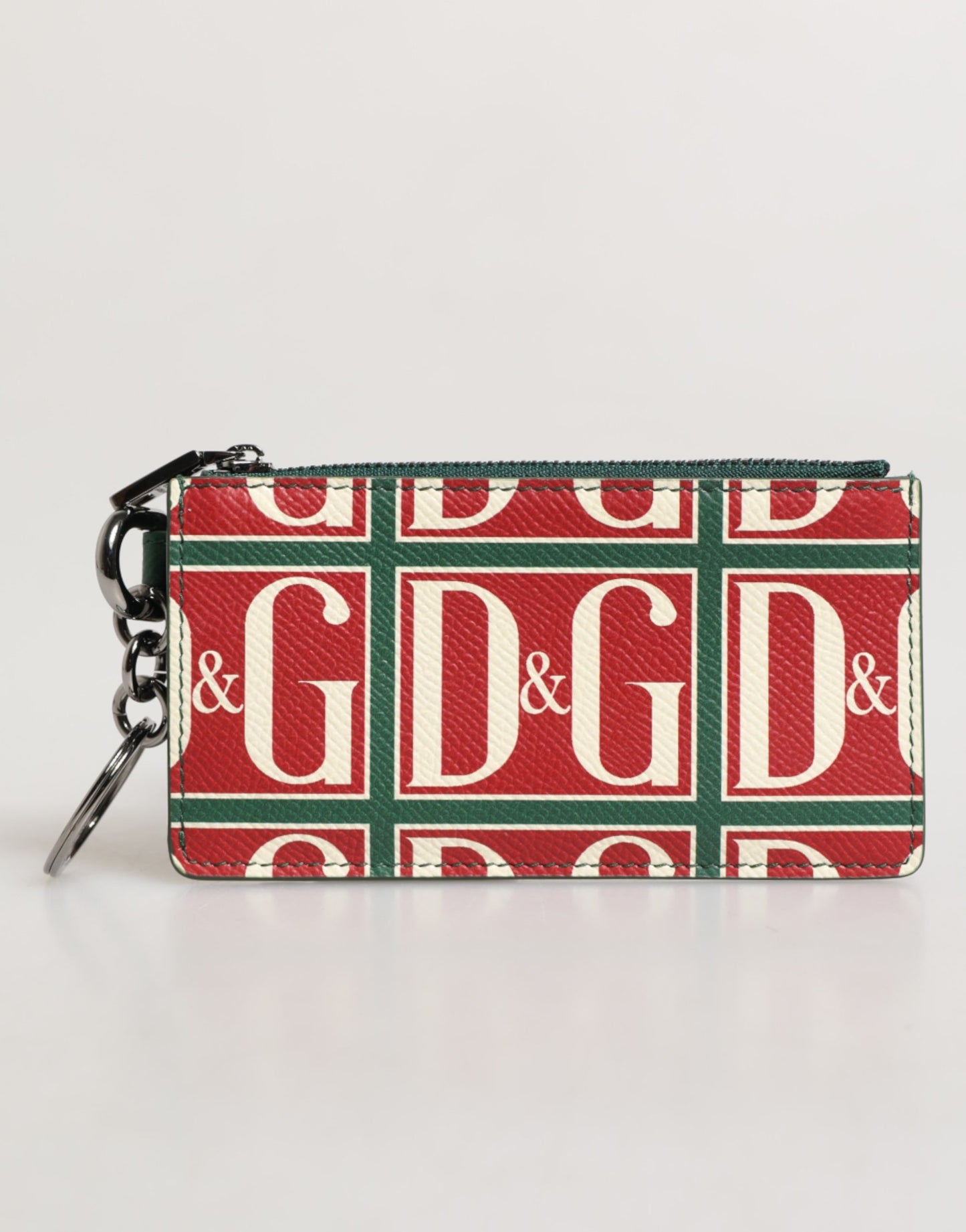 Green Calf Leather Logo Print Monogram Card Holder Wallet