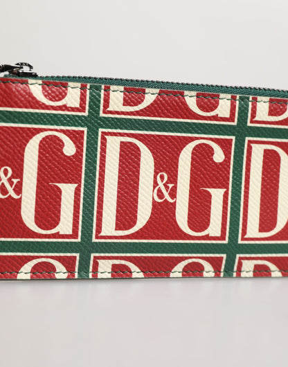 Green Calf Leather Logo Print Monogram Card Holder Wallet