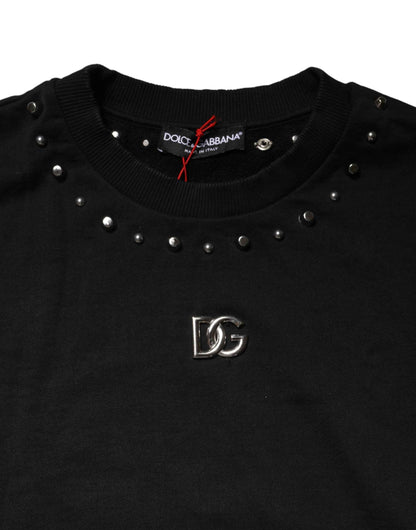 Black Embellished Cotton Sweatshirt Sweater
