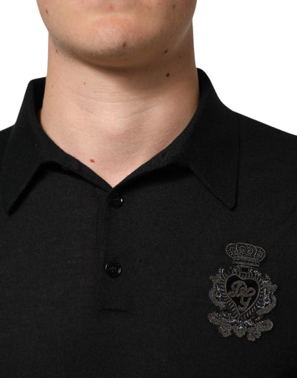 Black Crest Long Sleeve Men Pullover Sweater