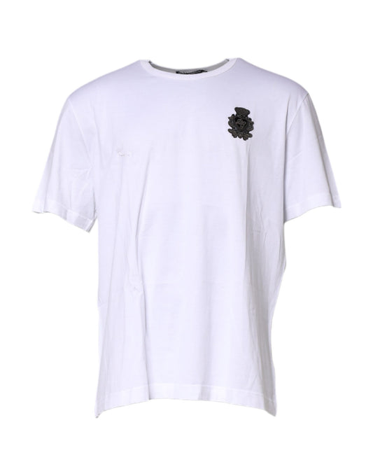 White Cotton DG Logo Embroidery Men T-shirt