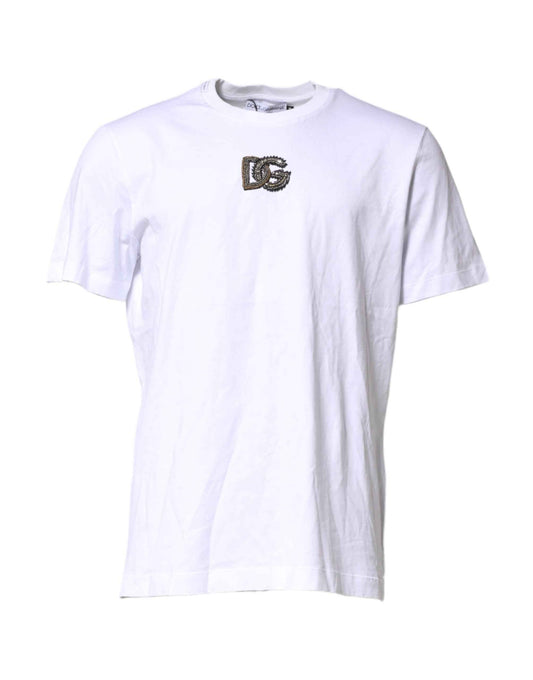 White Cotton DG Logo Embroidery Men T-shirt