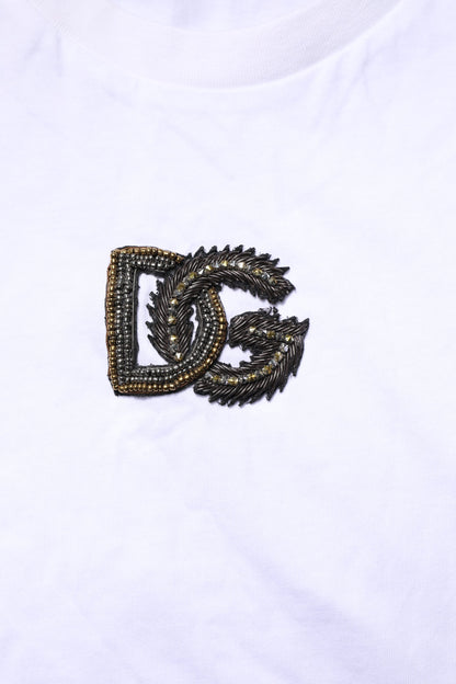 White Cotton DG Logo Embroidery Men  T-shirt