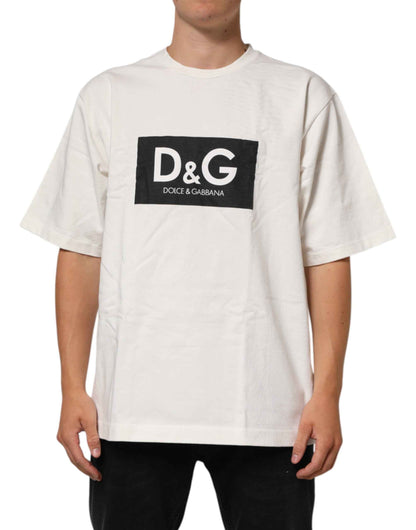 White Cotton Logo Print Men Crewneck T-shirt