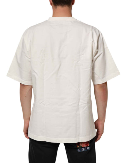 White Cotton Logo Print Men Crewneck T-shirt