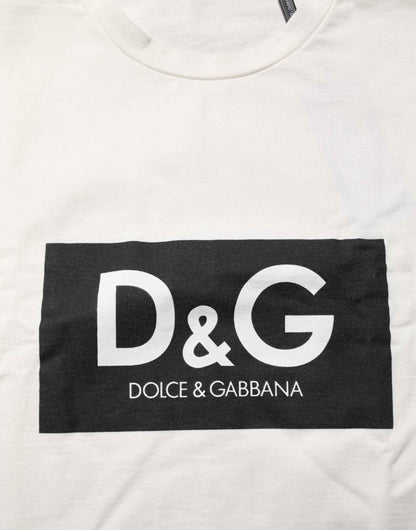 White Cotton Logo Print Men Crewneck T-shirt