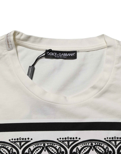 White Cotton Bandana Print CrewNeck T-shirt