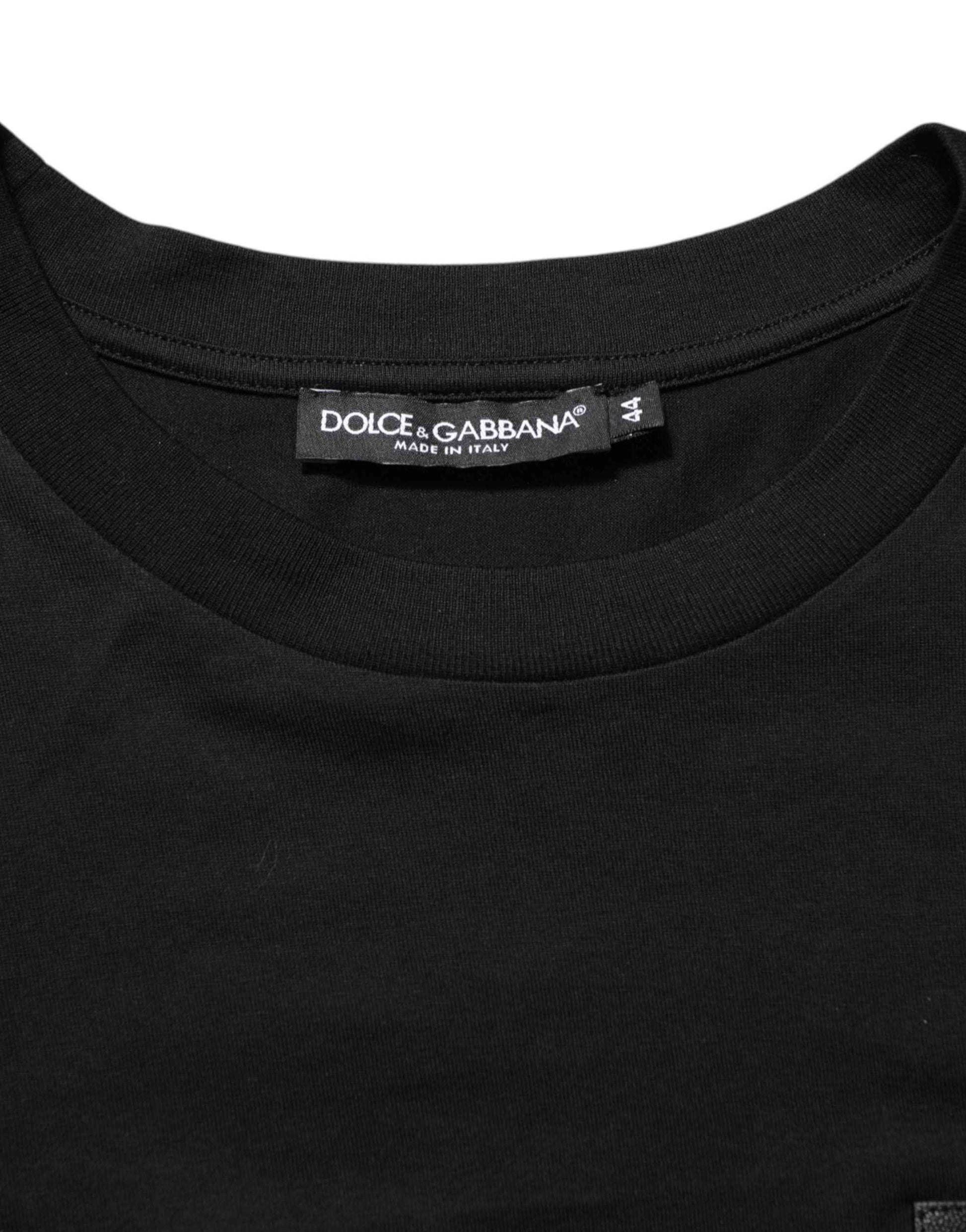 Black Cotton Logo Plaque Crew Neck T-shirt