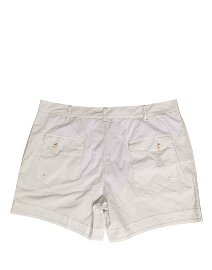 White Cotton Mid Waist Chino Bermuda Shorts