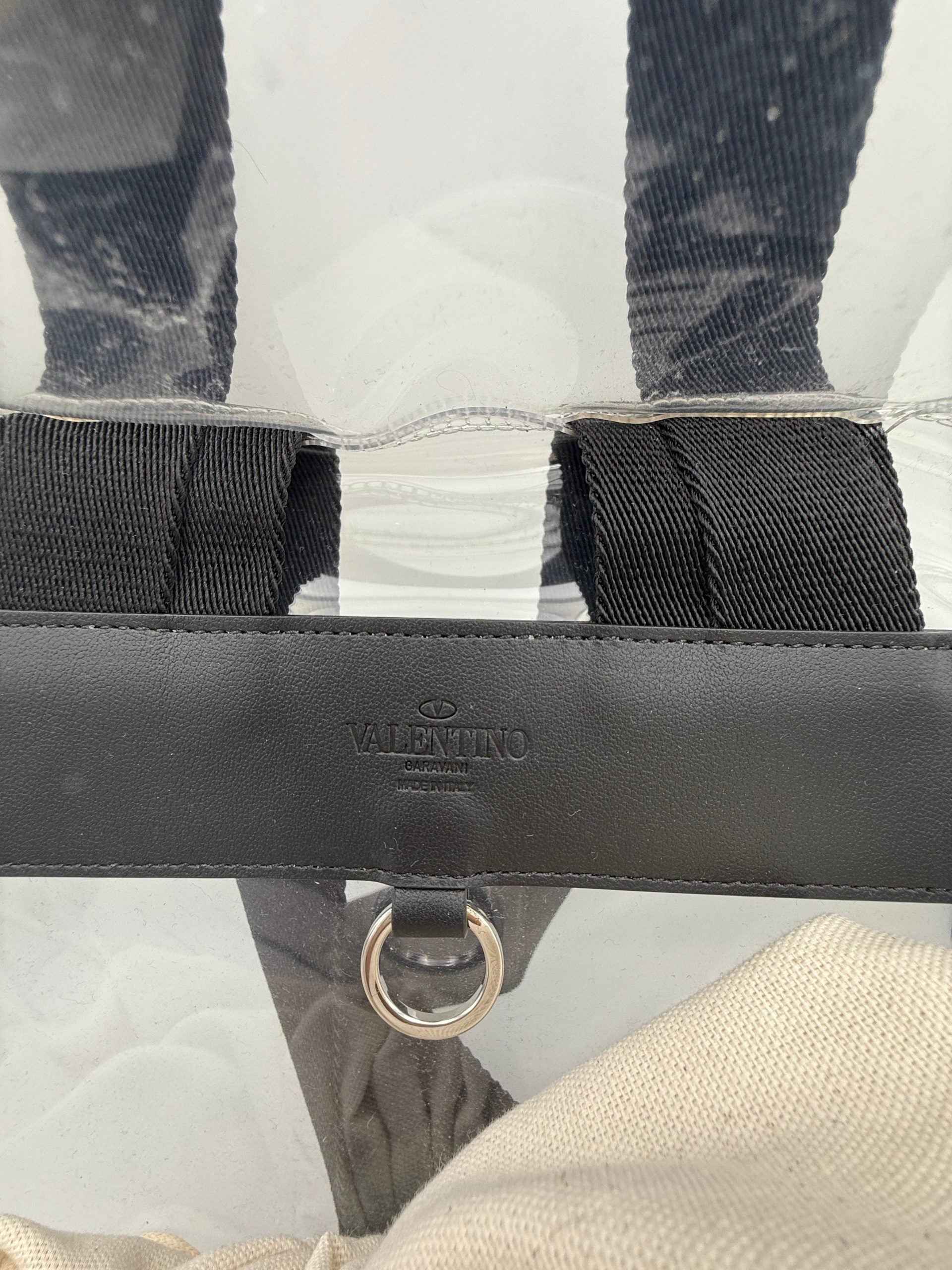 VALENTINO GARAVANI Leather and Transparent Plastic Backpack
