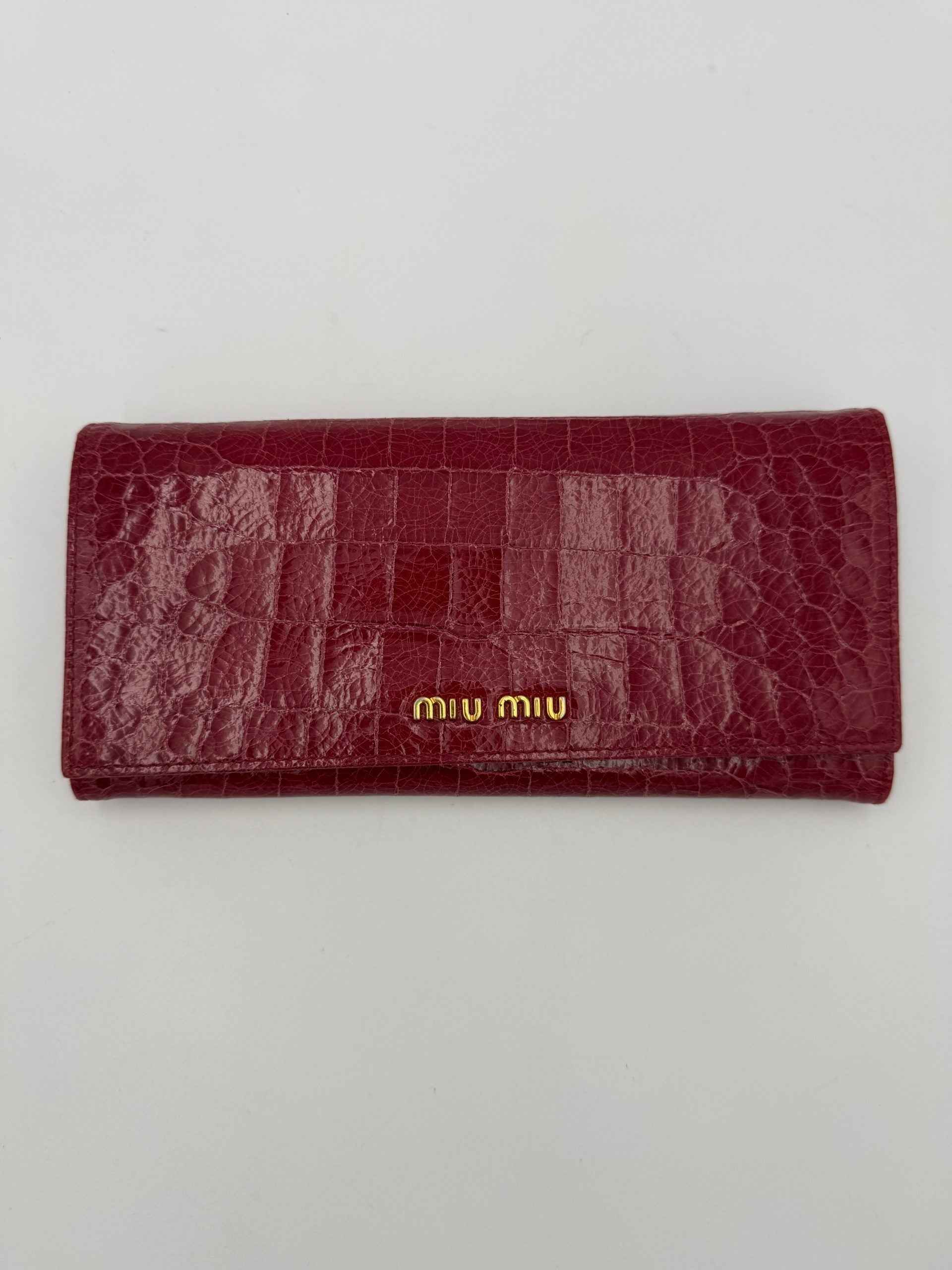 MIU MIU Rosso Crocodile Print Leather Wallet
