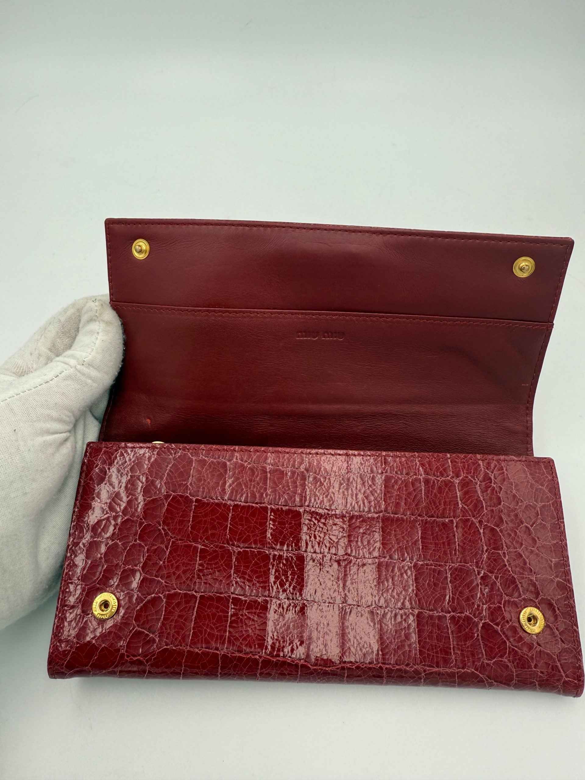 MIU MIU Rosso Crocodile Print Leather Wallet
