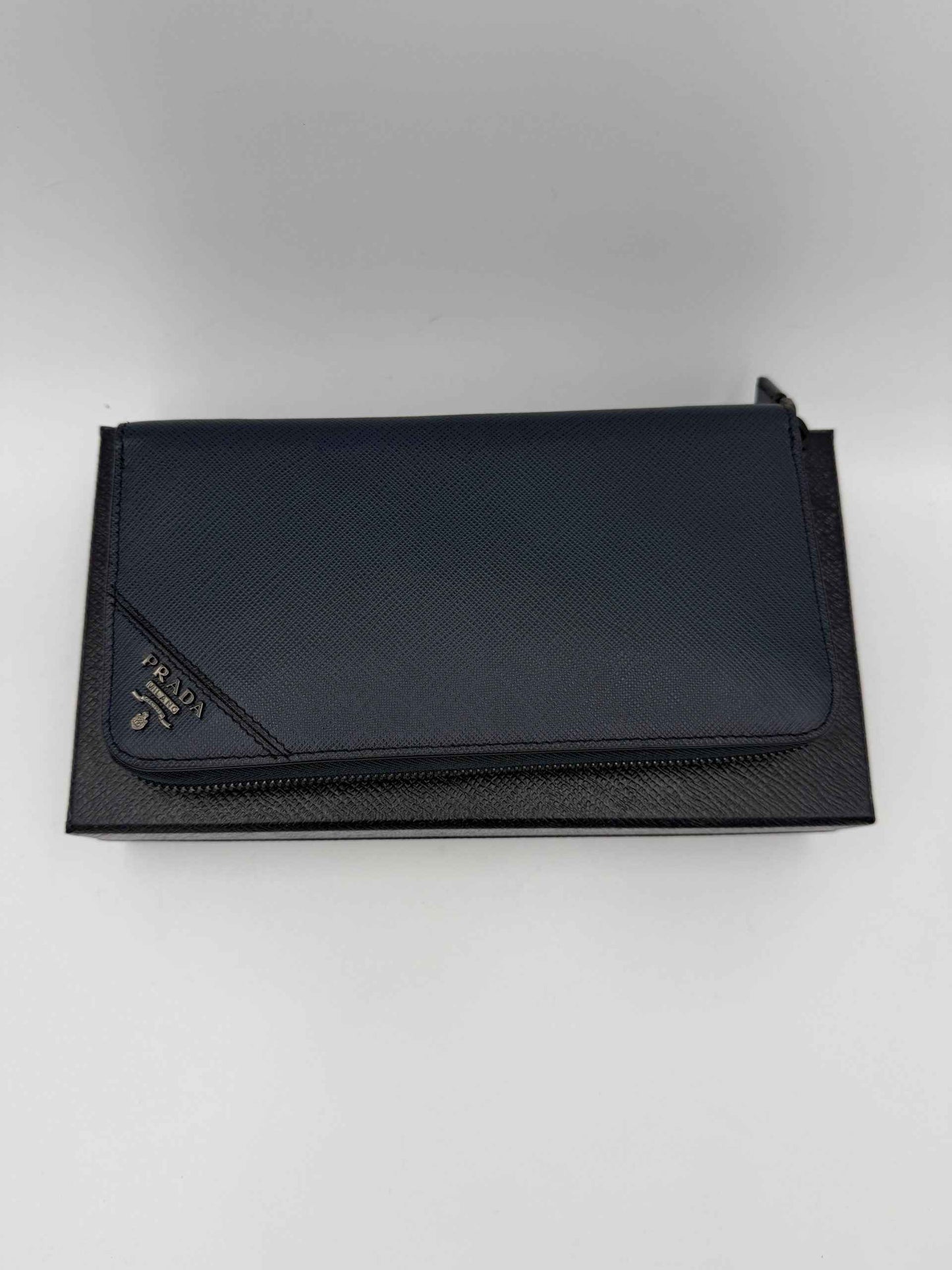 PRADA Zip in Blue Saffiano Wallet