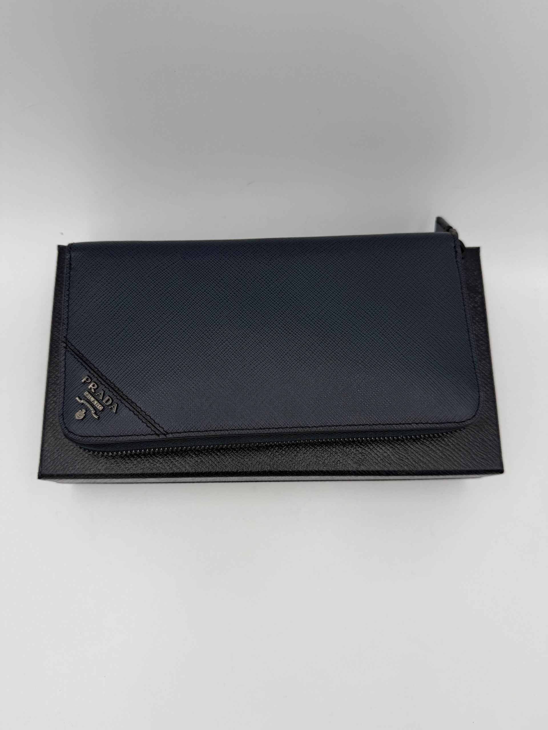 PRADA Zip in Blue Saffiano Wallet