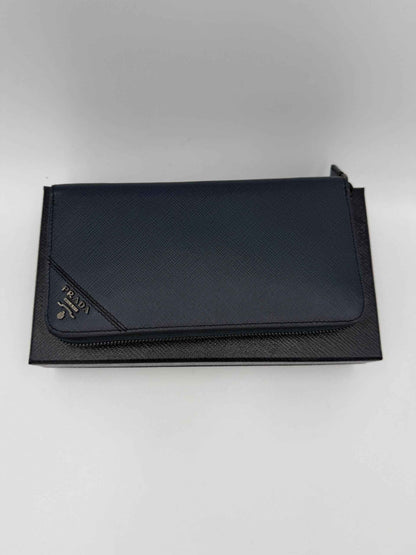 PRADA Zip in Blue Saffiano Wallet