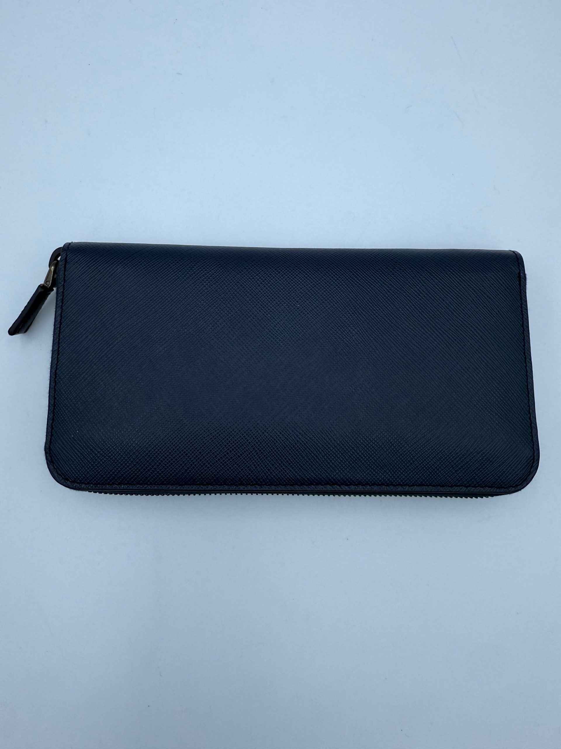 PRADA Zip in Blue Saffiano Wallet