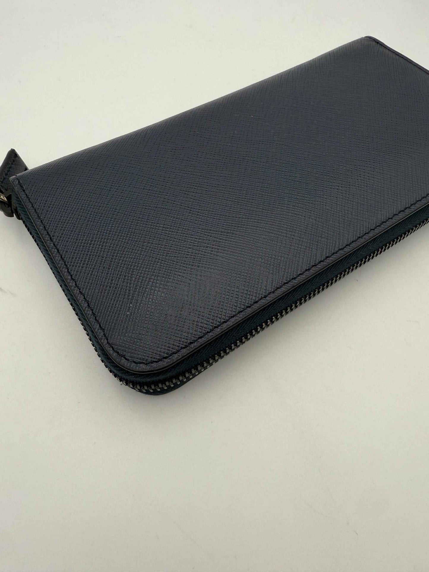 PRADA Zip in Blue Saffiano Wallet