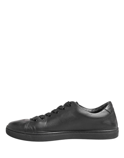 Black Leather Low Top Lace Up Sneakers Shoes