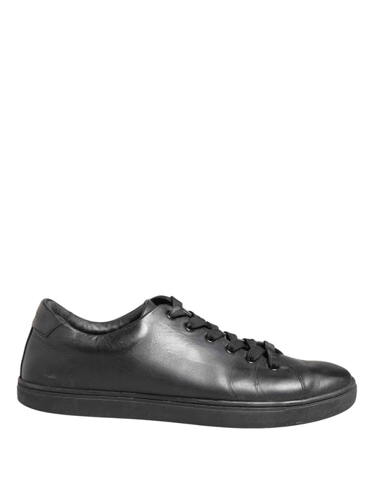 Black Leather Low Top Lace Up Sneakers Shoes