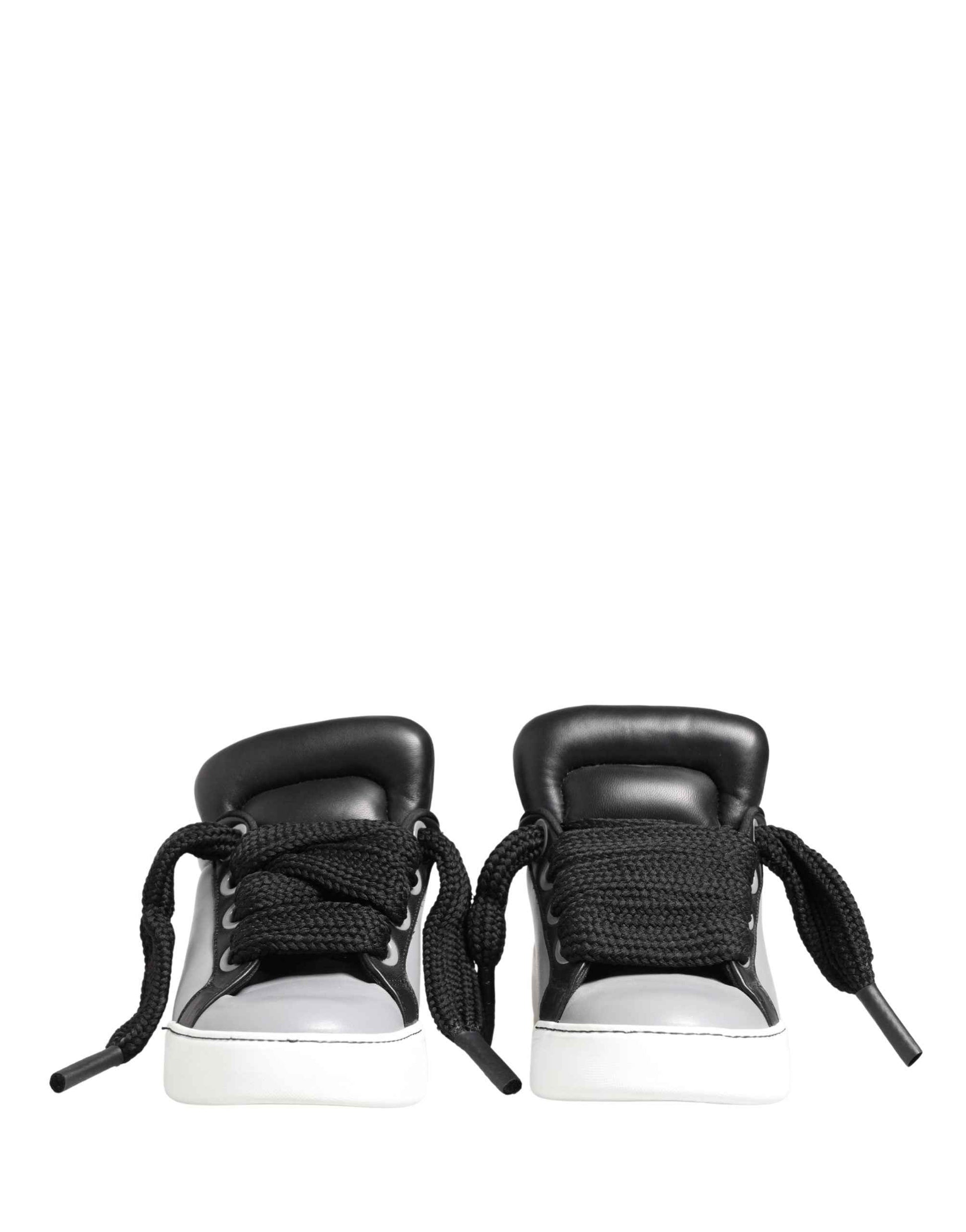 Gray Leather Low Top Lace Up Sneakers Shoes