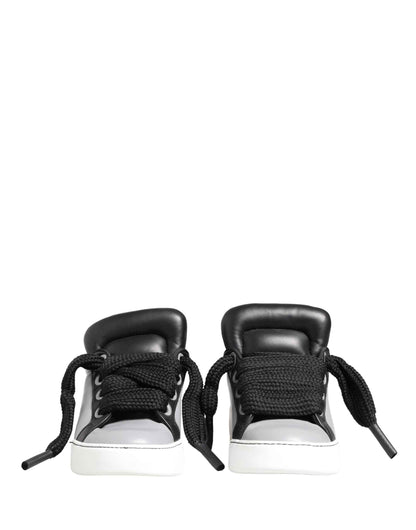 Gray Leather Low Top Lace Up Sneakers Shoes