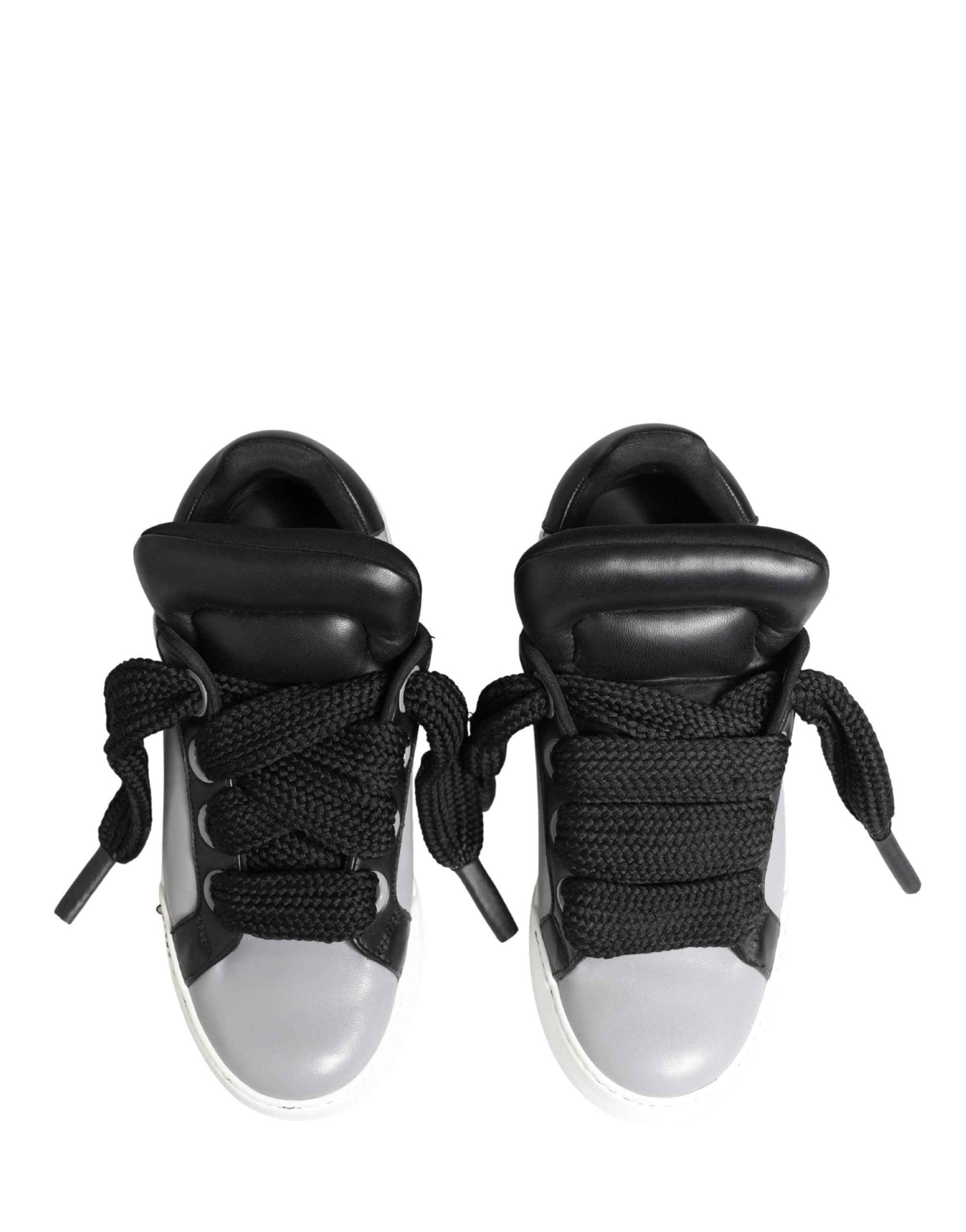 Gray Leather Low Top Lace Up Sneakers Shoes