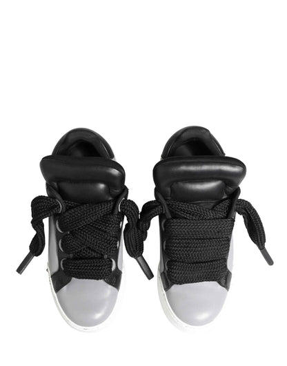 Gray Leather Low Top Lace Up Sneakers Shoes