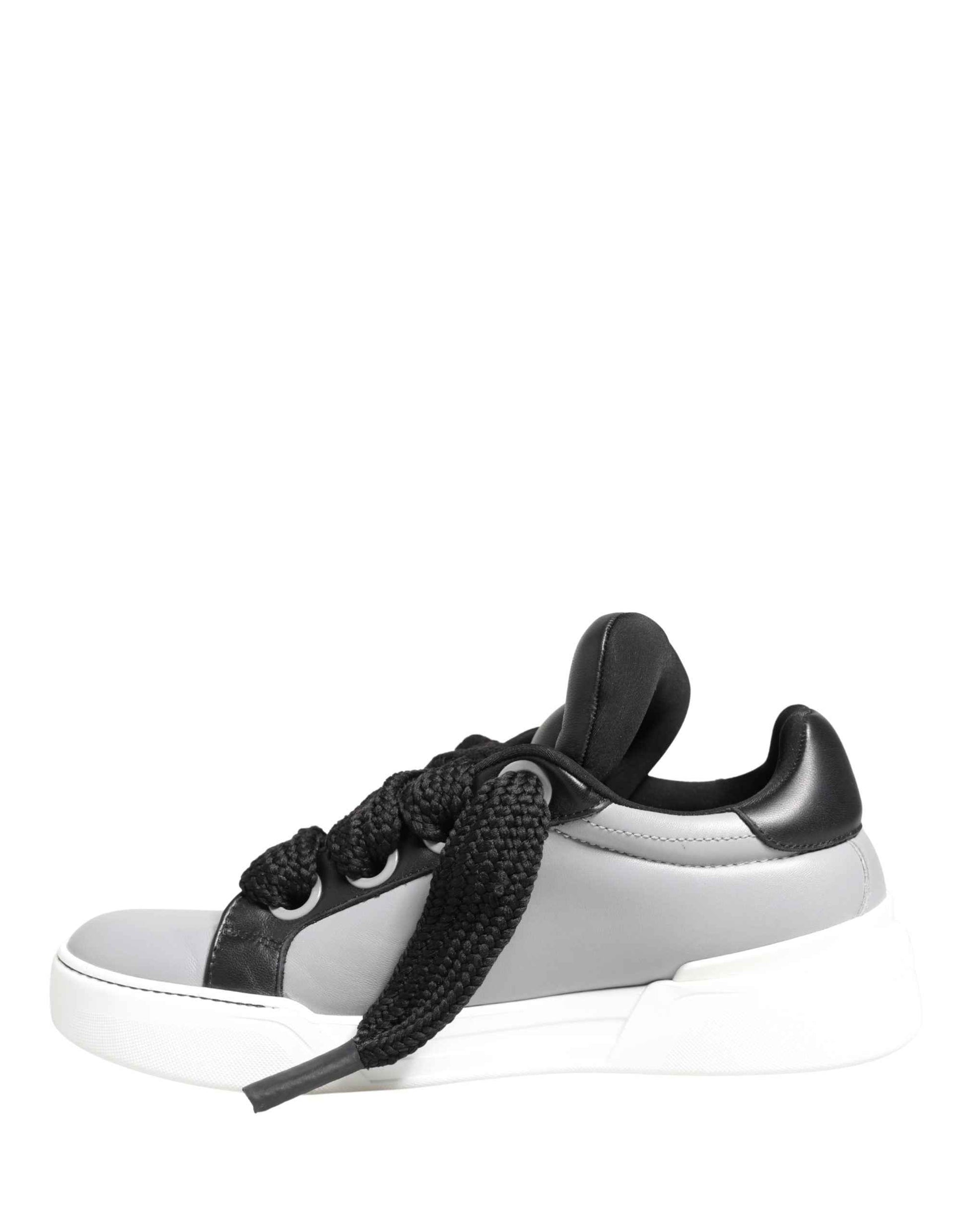 Gray Leather Low Top Lace Up Sneakers Shoes