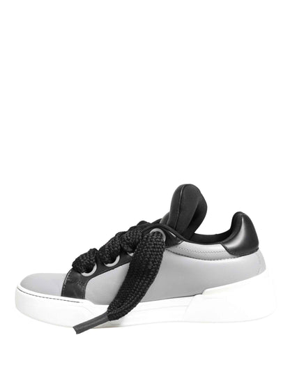Gray Leather Low Top Lace Up Sneakers Shoes