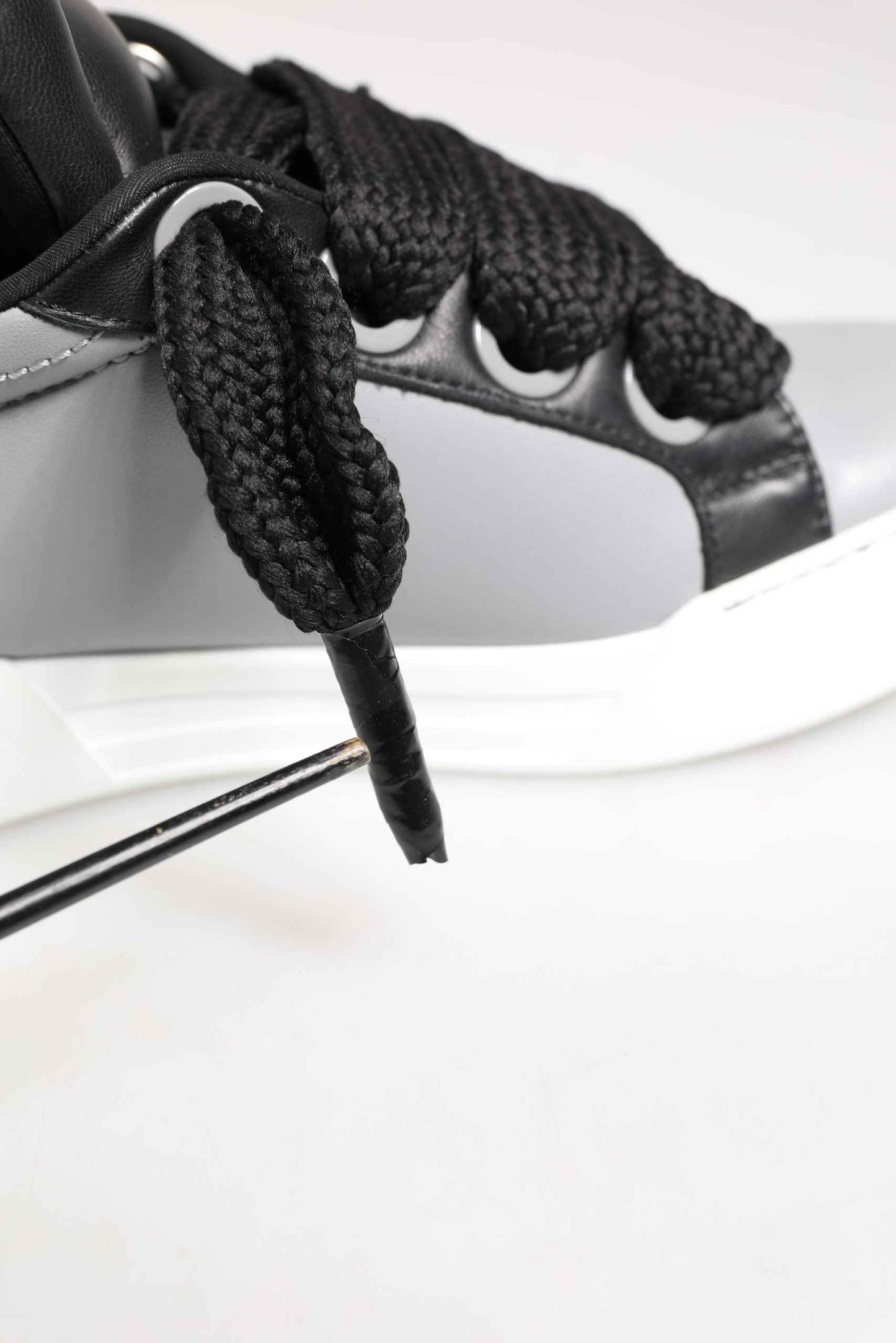 Gray Leather Low Top Lace Up Sneakers Shoes
