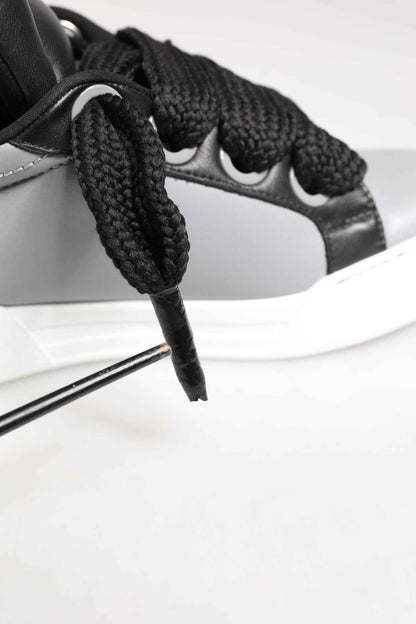 Gray Leather Low Top Lace Up Sneakers Shoes