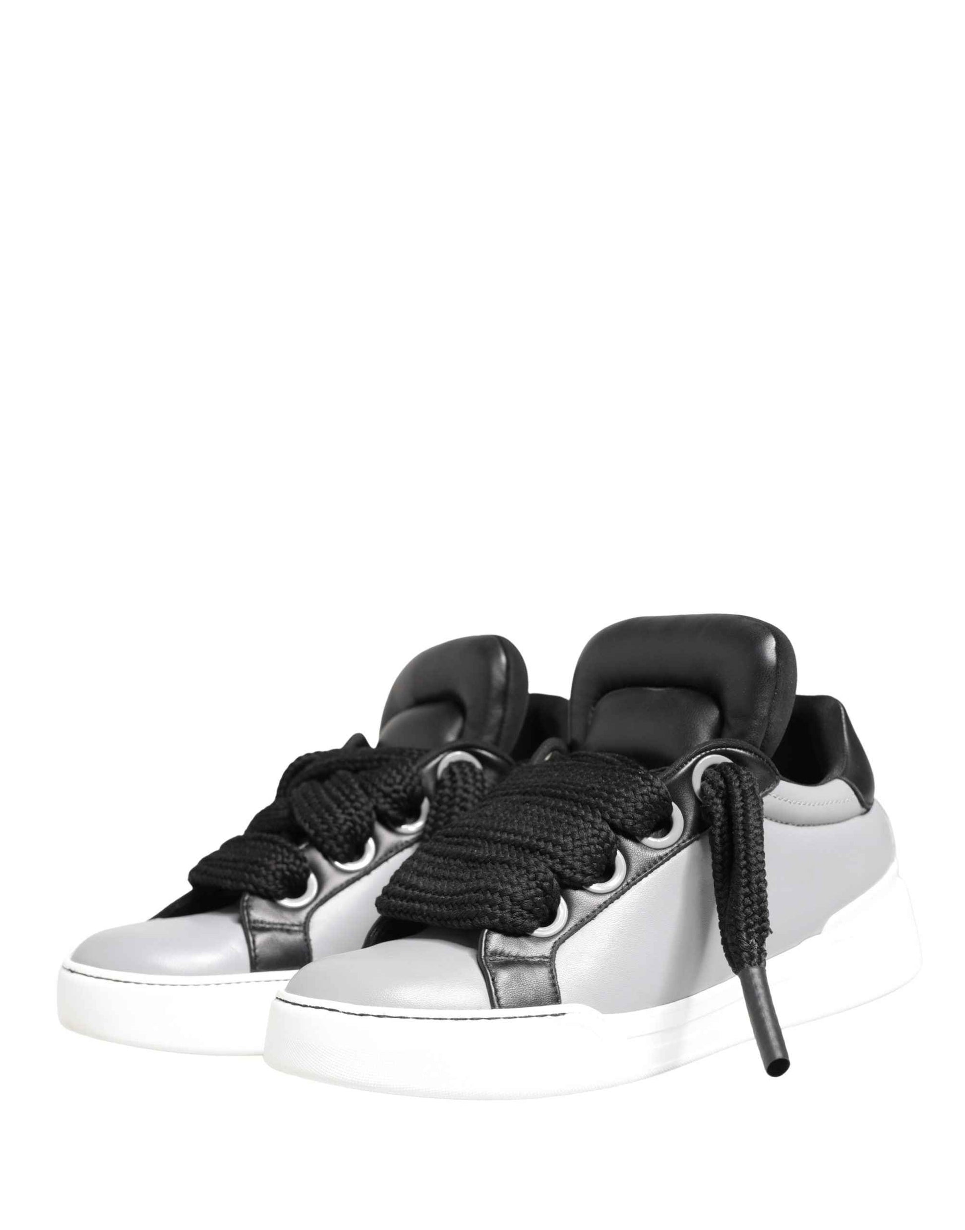 Gray Leather Low Top Lace Up Sneakers Shoes