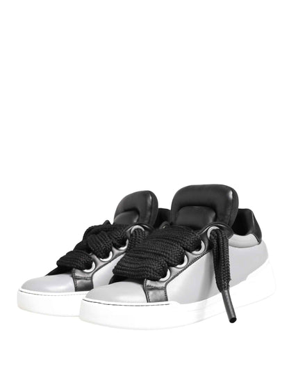 Gray Leather Low Top Lace Up Sneakers Shoes