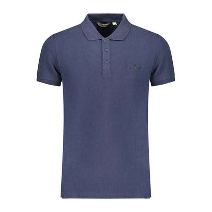 Blue Cotton Men Polo Shirt
