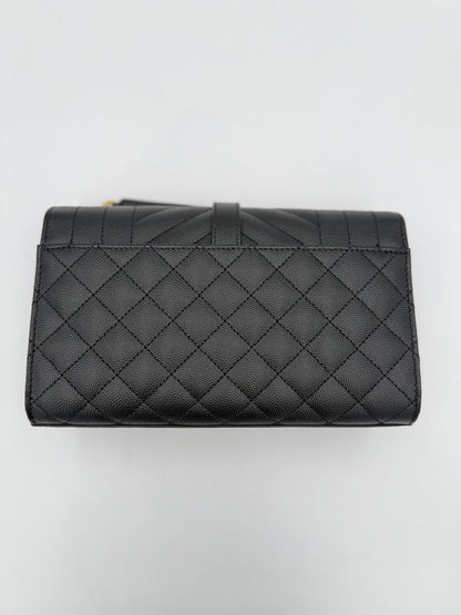 SAINT LAURENT ENVELOPE SMALL in Black Grained Leather Handbag