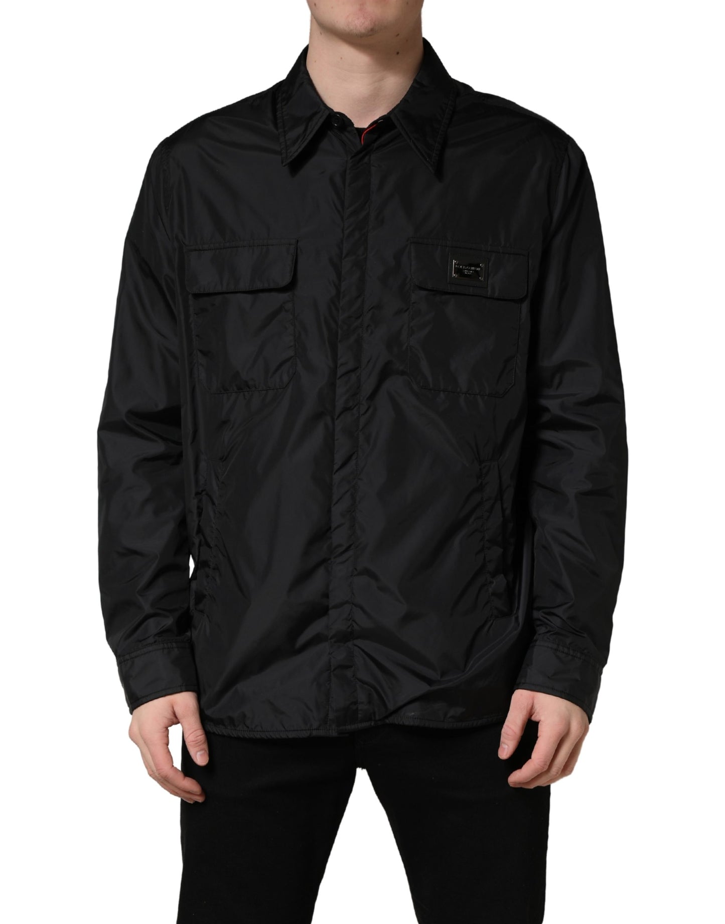 Black Logo Plaque Long Sleeves Shirt Jacket