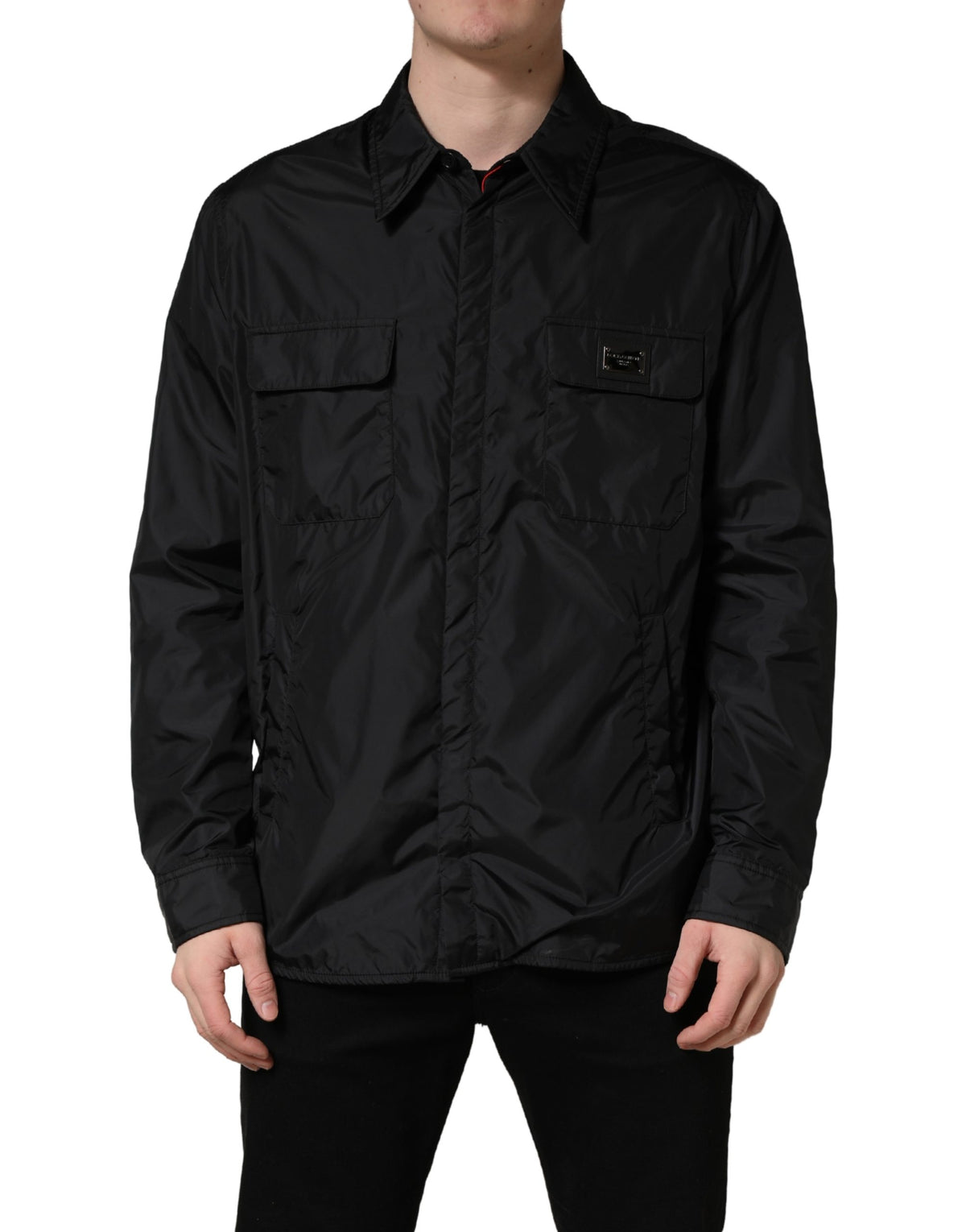 Black Logo Plaque Long Sleeves Shirt Jacket