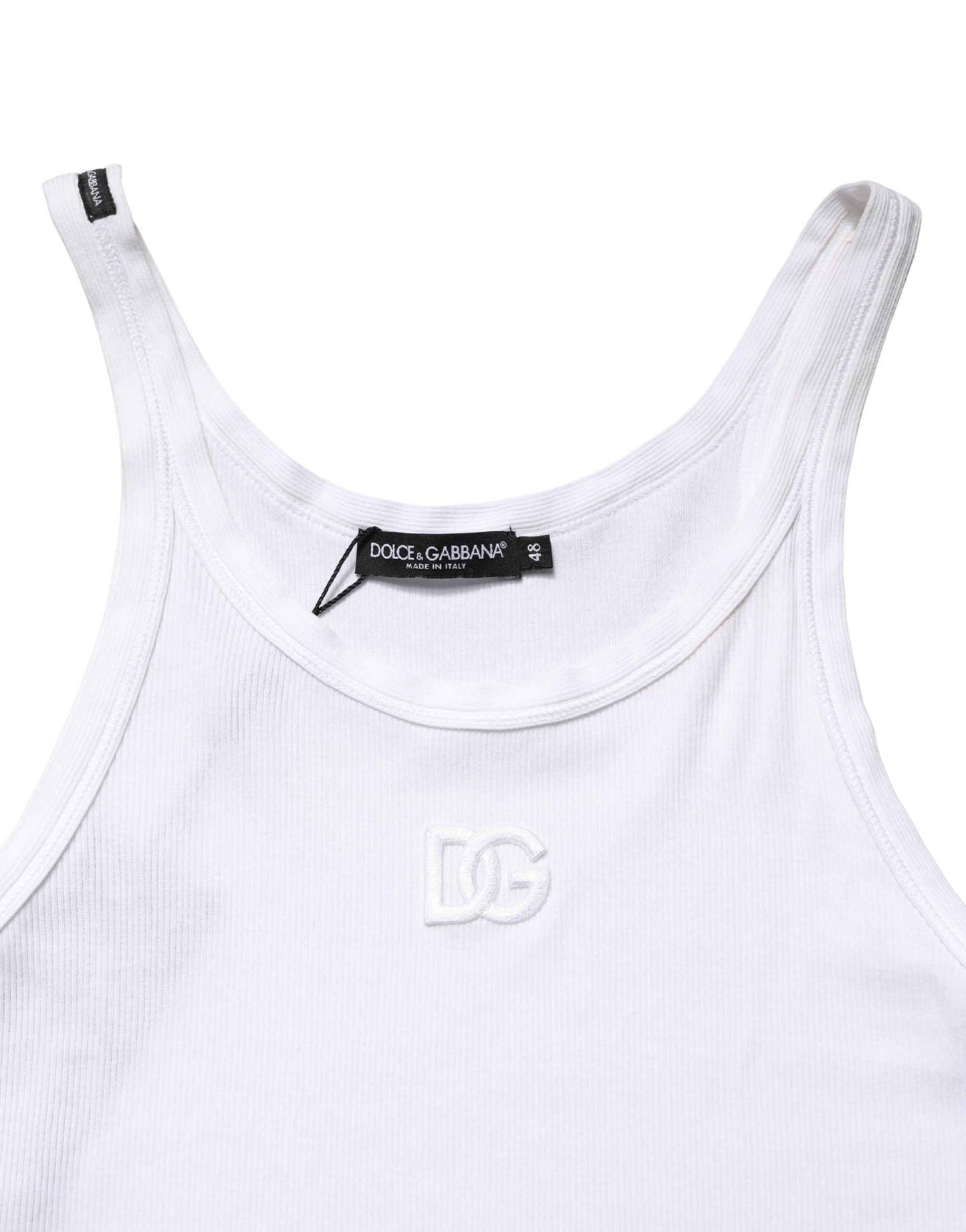 White Ribbed Cotton Sleeveless Tank  T-shirt