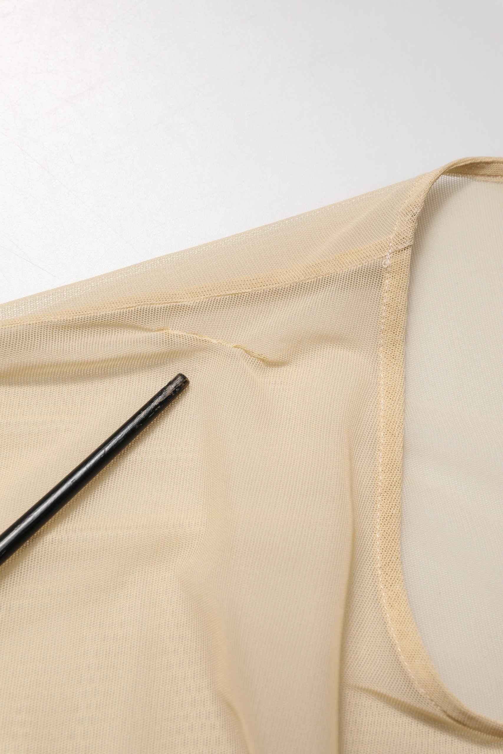 Beige Crew Neck Sleeveless Mesh Top  T-shirt